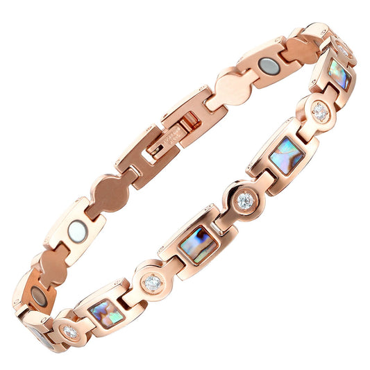 Rose Gold Stainless Steel Crystal Magnetic Bracelet - Melchior Jewellery 