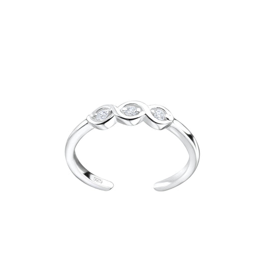 Melchior Jewellery round cubic zirconia toe ring in silver with three sparkling stones