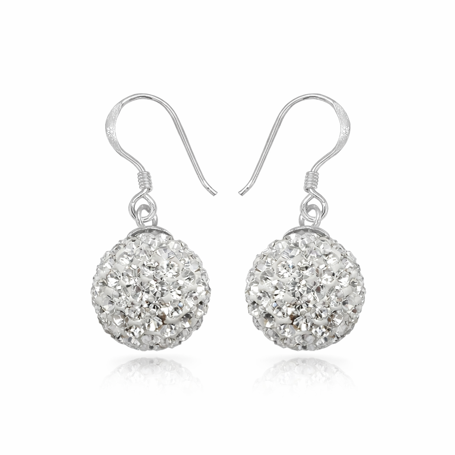 Melchior Jewellery round Shamballa earrings for women with sparkling crystal balls and silver hooks