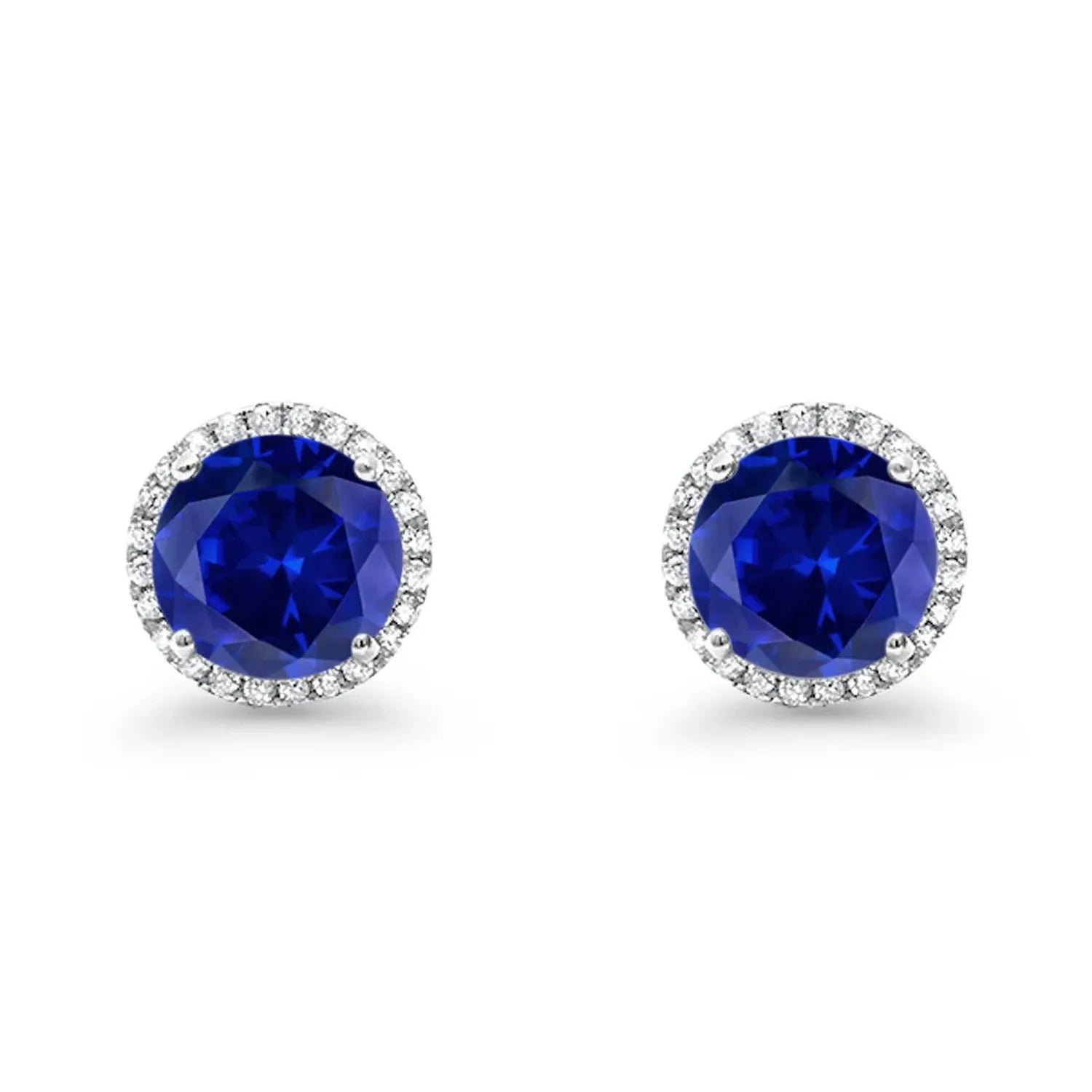Melchior Jewellery sapphire wedding stud earrings silver featuring deep blue sapphires surrounded by sparkling white stones