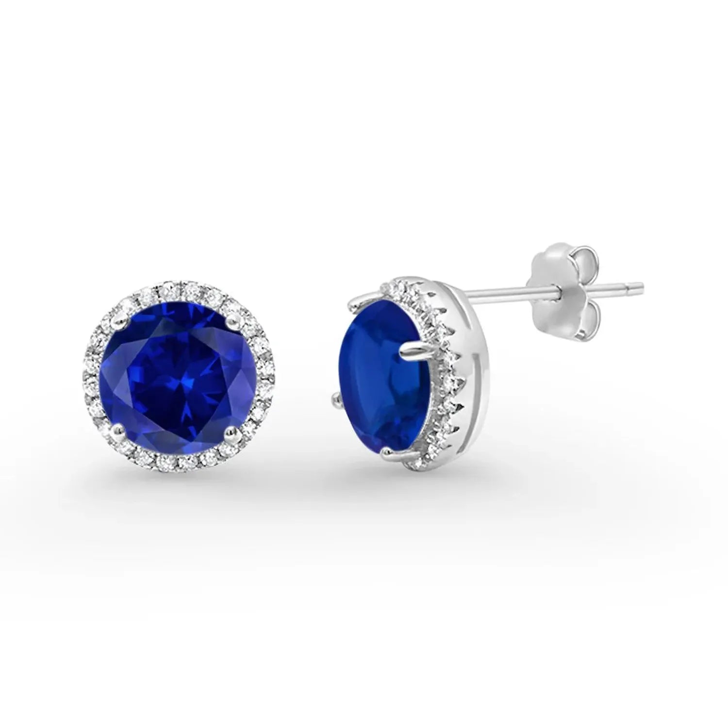 Melchior Jewellery sapphire wedding stud earrings silver with deep blue sapphires and sparkling white stones in silver setting