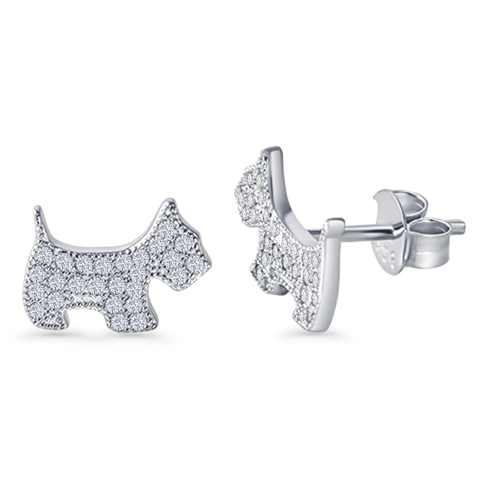 Silver Scottie Dog Pave Stud Earrings by Melchior Jewellery with sparkling clear stones