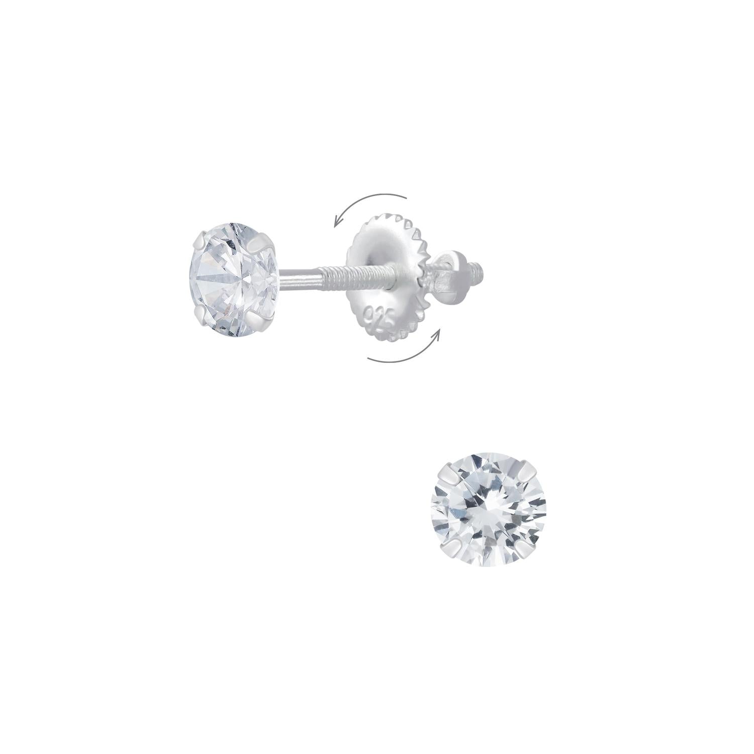 Melchior Jewellery silver childrens screw back earrings with clear round cubic zirconia stones