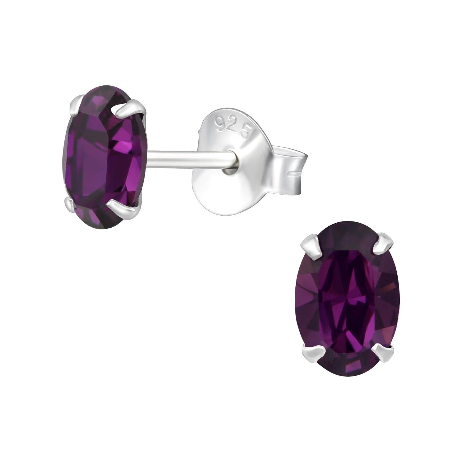 Melchior Jewellery Silver Amethyst Oval Stud Earrings with deep purple gemstones in sterling silver setting