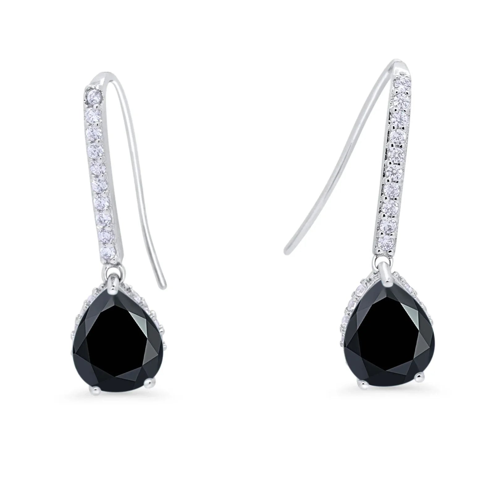 Melchior Jewellery Silver Black Onyx Halo Drop Earrings with teardrop black onyx and cubic zirconia accents