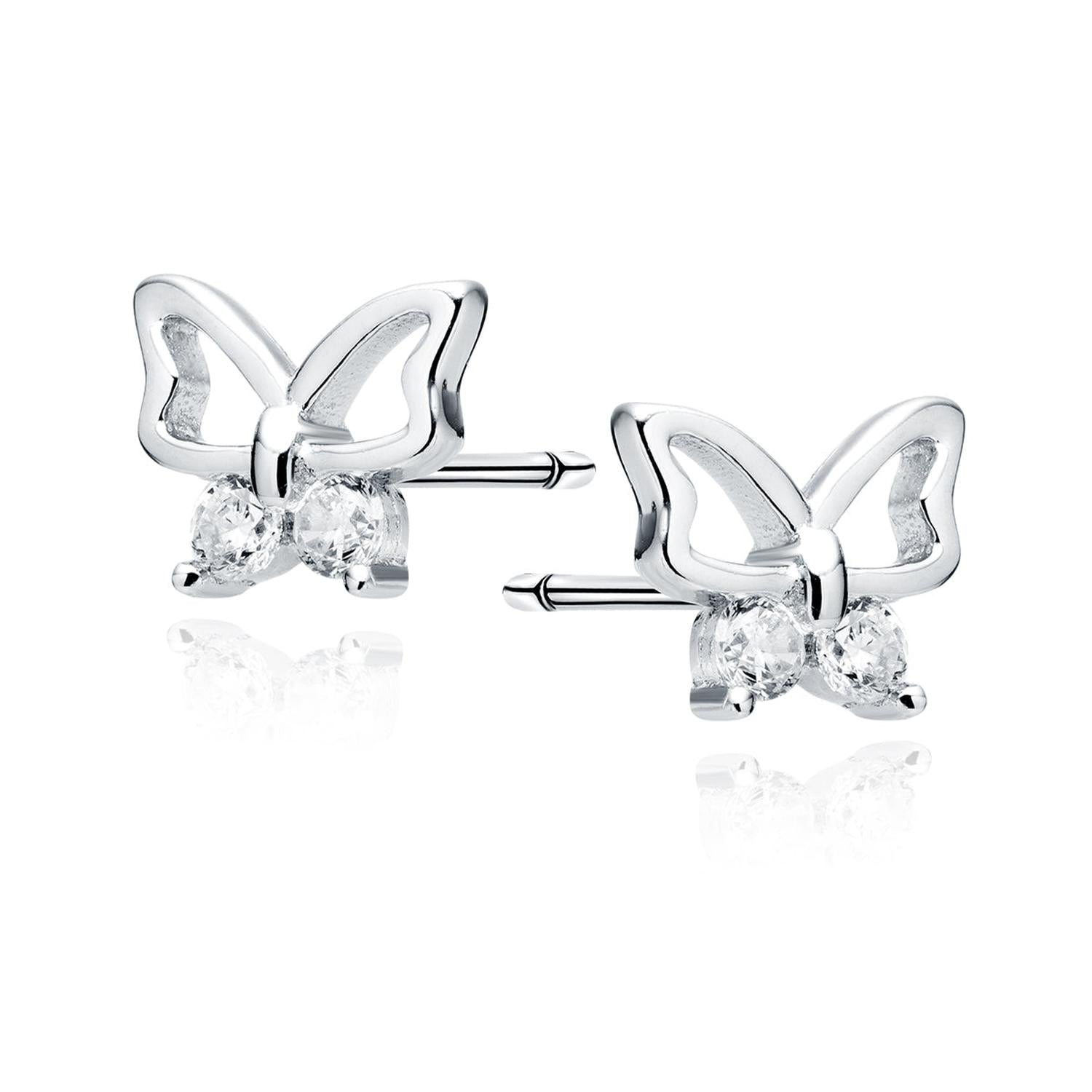 Sterling silver butterfly stud earrings with clear crystal accents for women by Sentiell