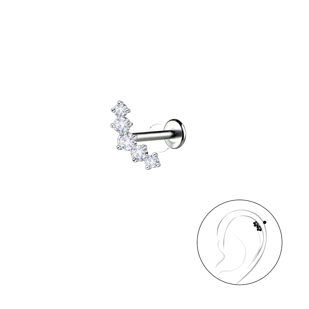 Silver CZ labret stud body jewellery with sparkling cubic zirconia stones for ear piercing by Melchior Jewellery
