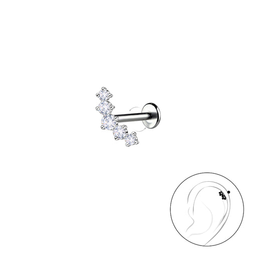 Melchior Jewellery silver CZ labret stud with clear cubic zirconia stones for ear piercing