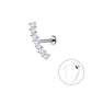 Silver geometric labret stud from Melchior Jewellery featuring a curved row of clear stones for ear piercing