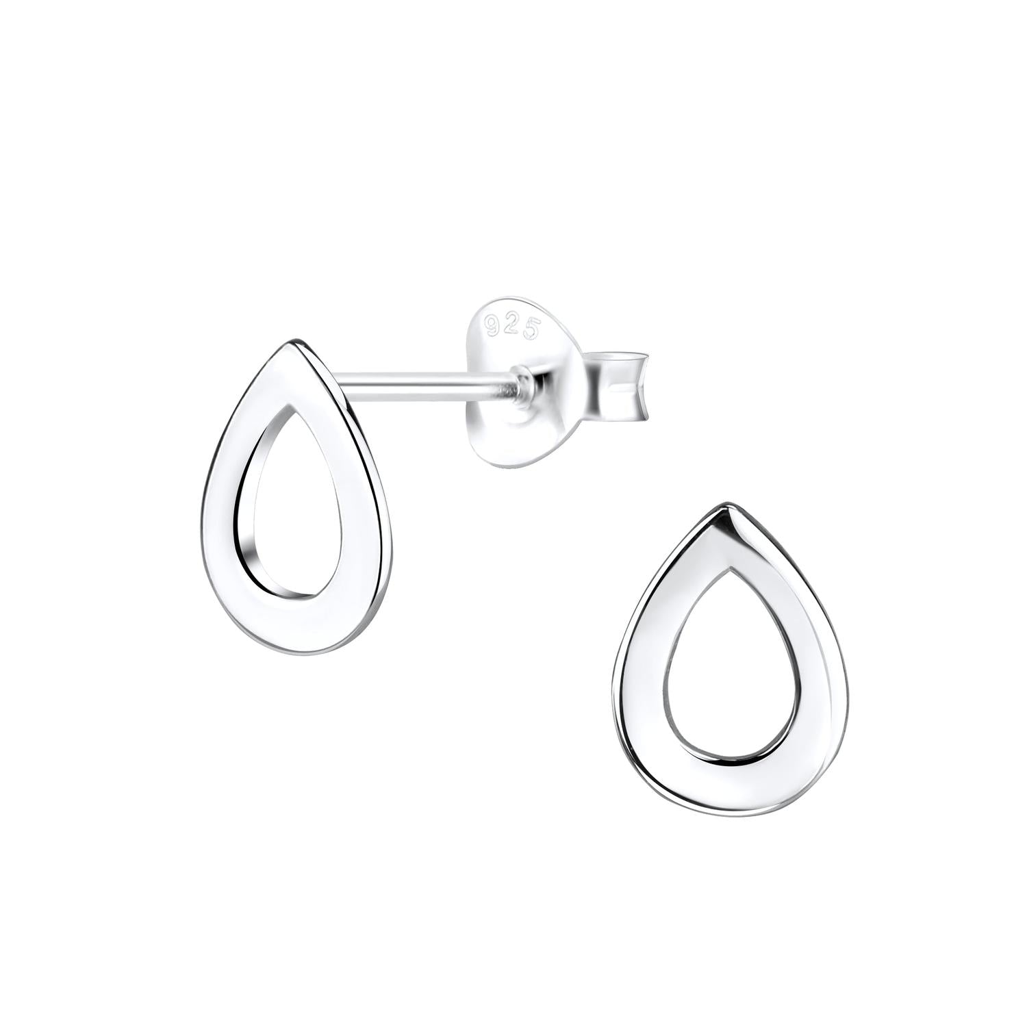 Silver Open Teardrop Stud Earrings by Melchior Jewellery shiny minimalist design for women