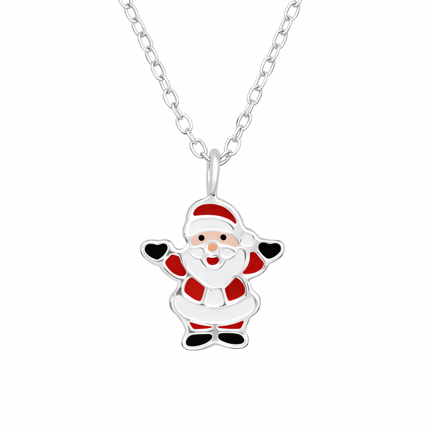 Melchior Jewellery Silver Santa Clause Necklace with red and black enamel details on festive pendant