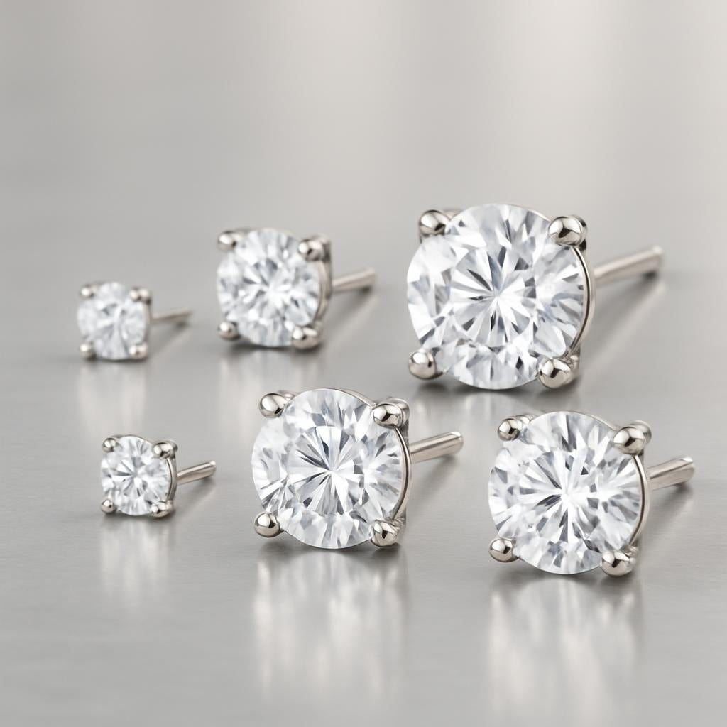 Silver stud cz earrings by Melchior Jewellery in varying sizes with sparkling cubic zirconia stones