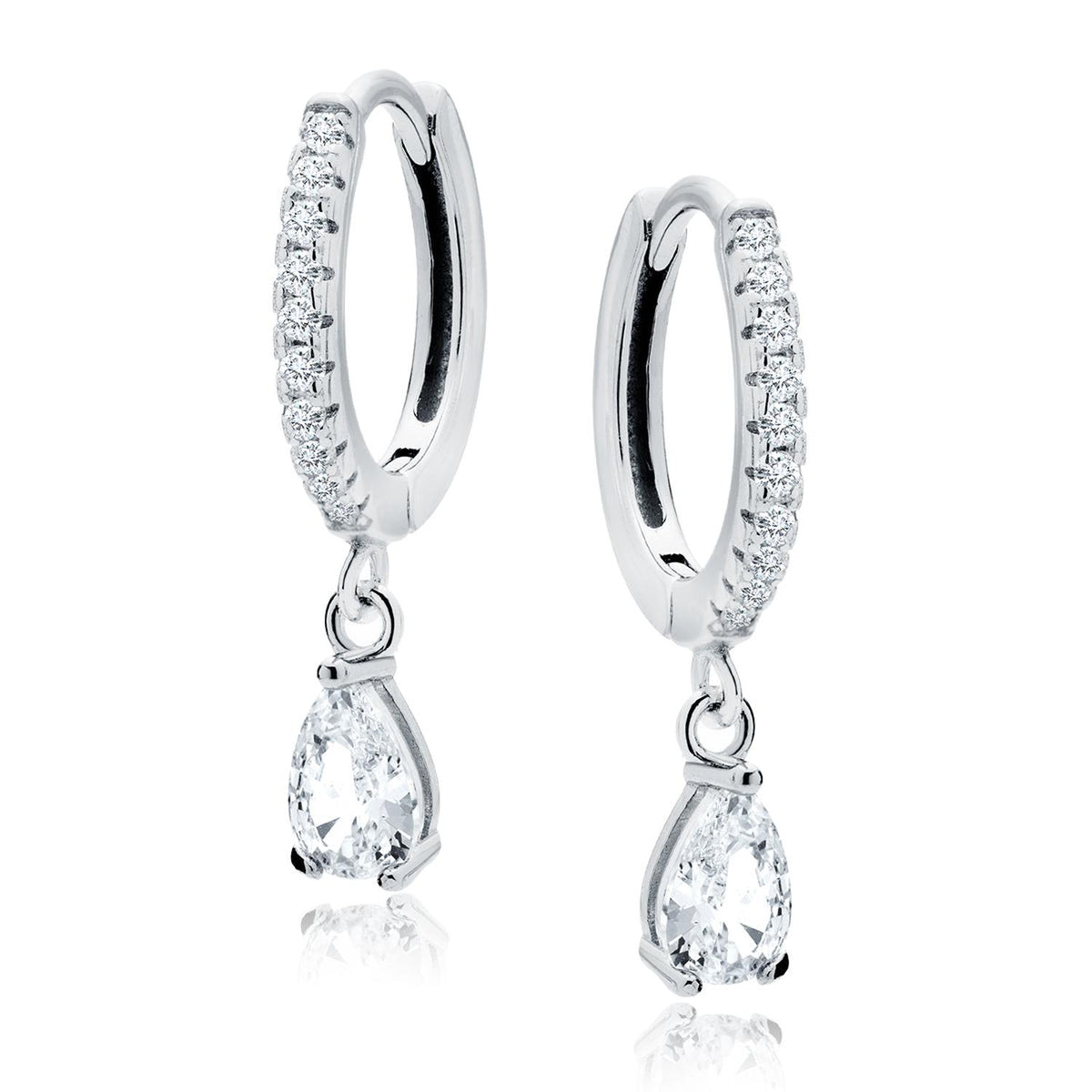 Sterling silver white CZ teardrop April birthstone earrings
