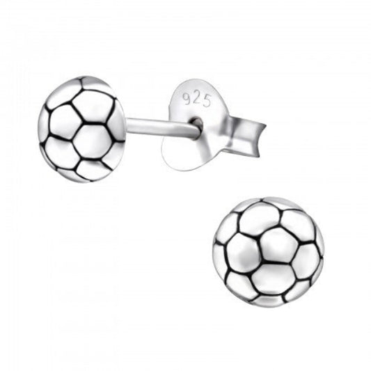 Small Football Stud Earrings Earrings For Kids by Melchior Jewellery in silver with black detailing