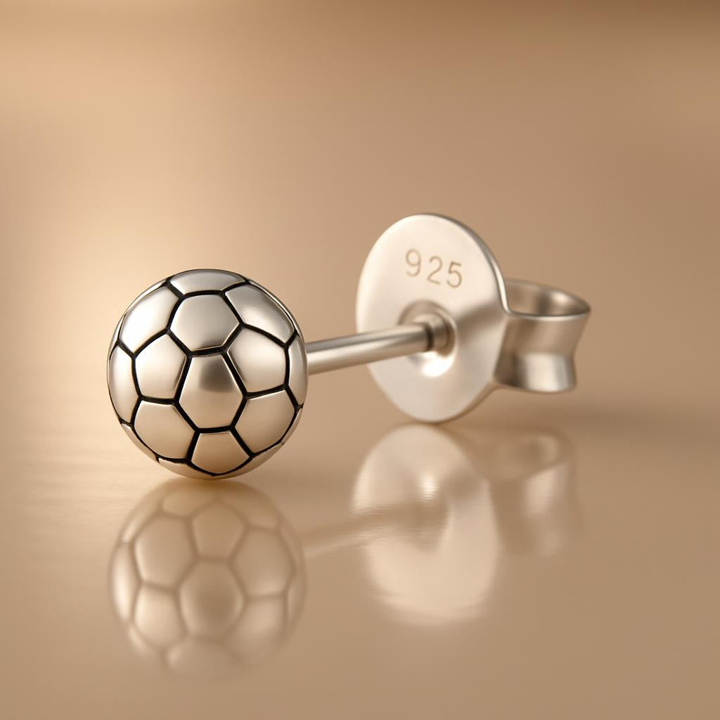 Small Football Stud Earrings Earrings For Kids made of sterling silver by Melchior Jewellery
