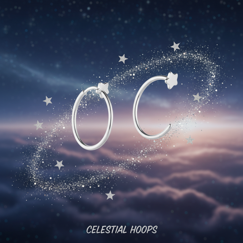 Melchior Jewellery small pull through star earrings silver celestial hoops design