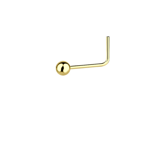 Solid gold L bend nose ring from Melchior Jewellery with a smooth polished ball end