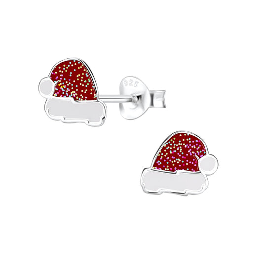 Melchior Jewellery childrens earrings featuring sparkly santa hat jewellery for children in silver with red glitter