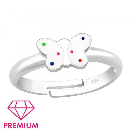 Melchior Jewellery silver spotted butterfly ring for kids with colourful dots on butterfly wings