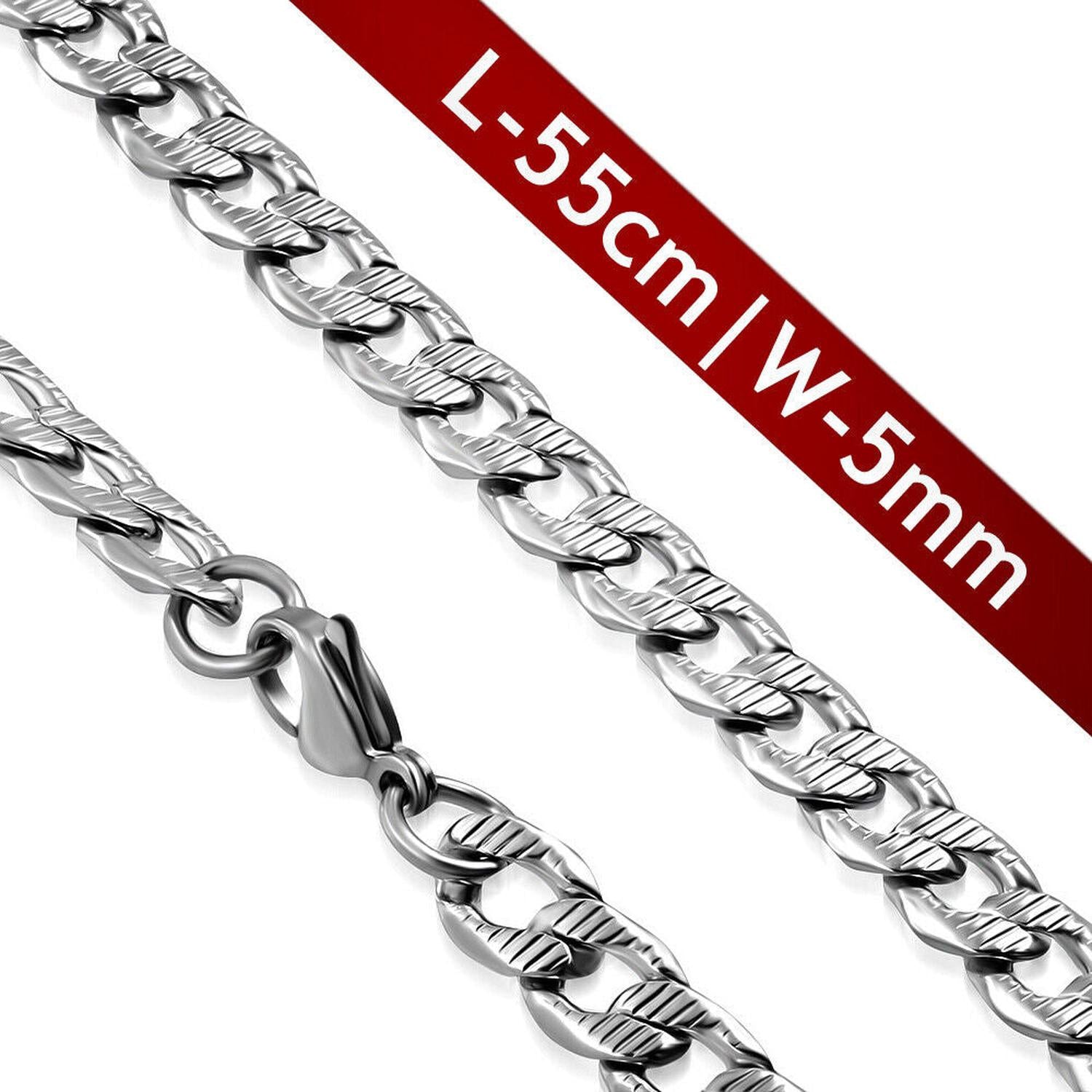 Melchior Jewellery Stainless Steel 5mm Curb Chain necklace in polished silver with textured links and lobster clasp
