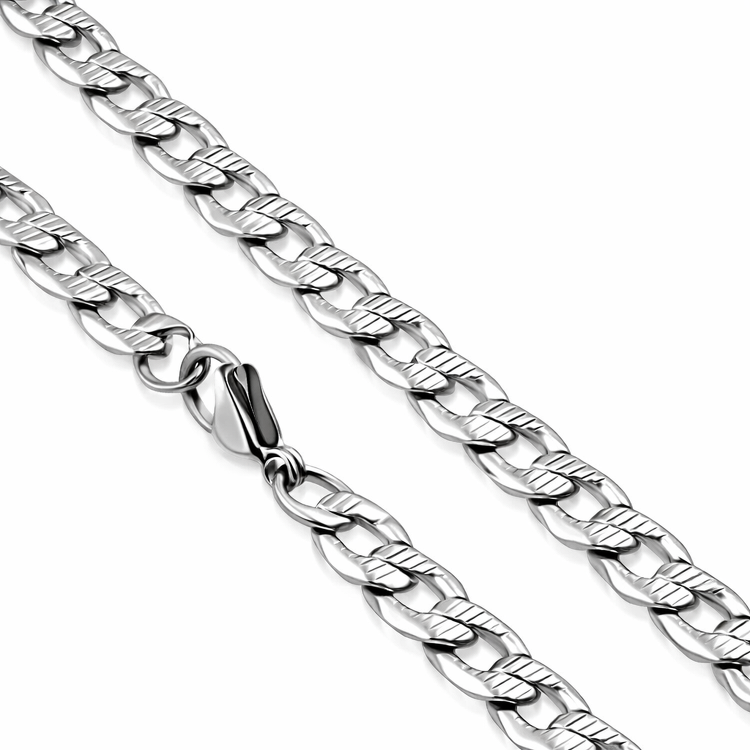 Shiny silver Stainless Steel 5mm Curb Chain necklace with polished links and secure lobster clasp by Melchior Jewellery