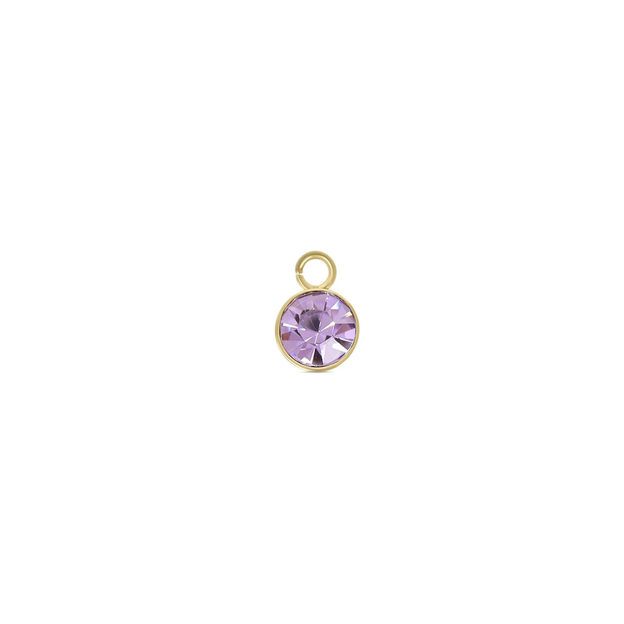 Gold stainless steel birthstone charm with purple gemstone by Melchior Jewellery