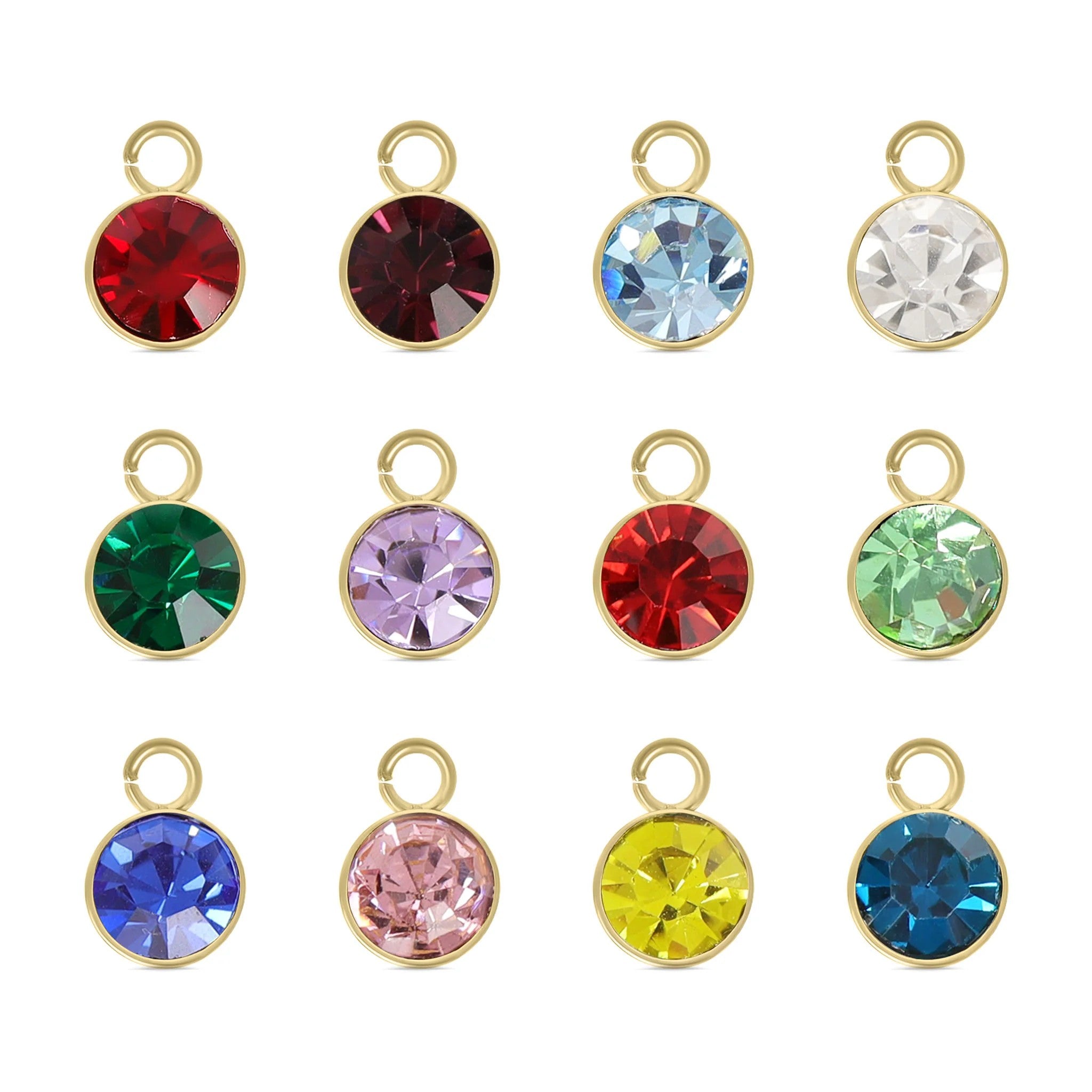 Melchior Jewellery stainless steel birthstone charm collection in multiple colours with gold settings