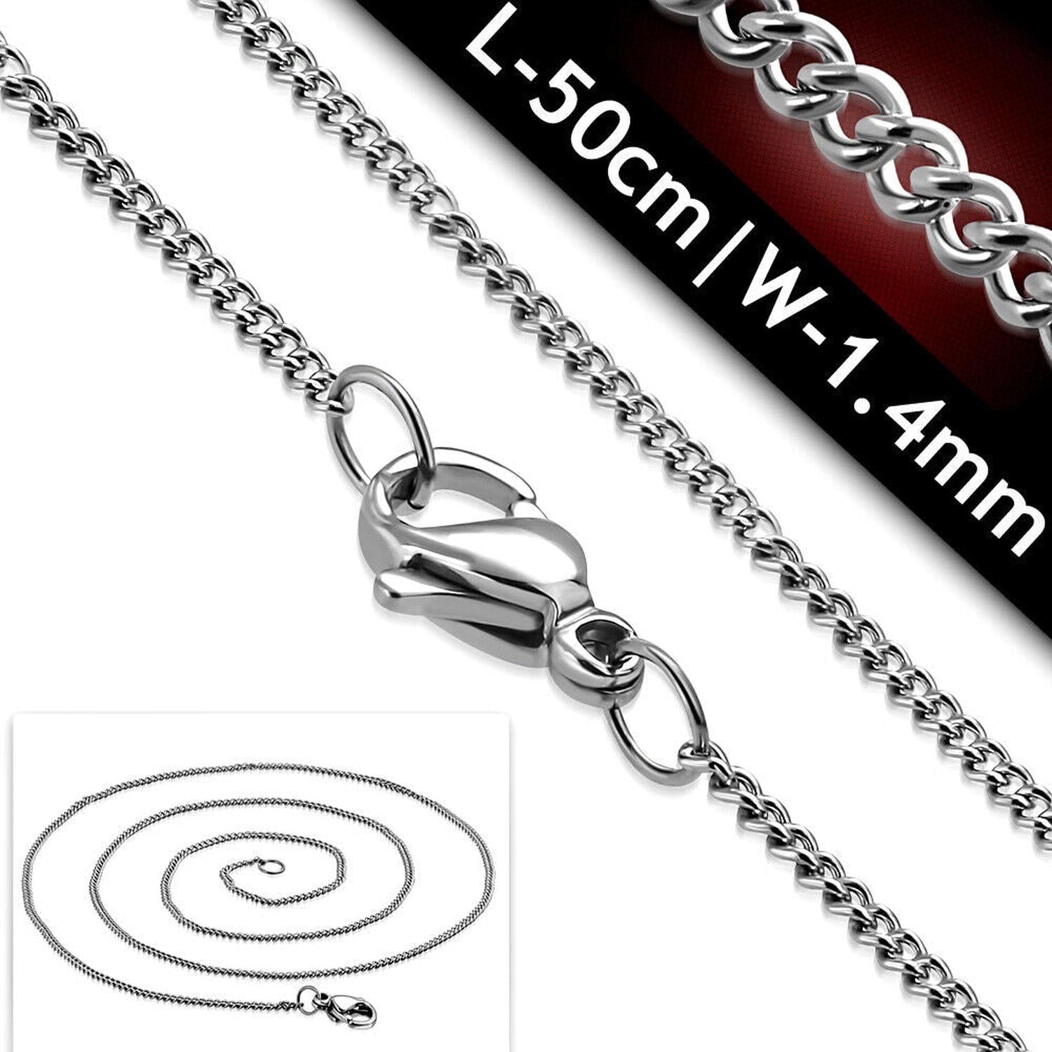 Melchior Jewellery Stainless Steel Curb Chain Necklace in silver with 50cm length and 1.4mm width