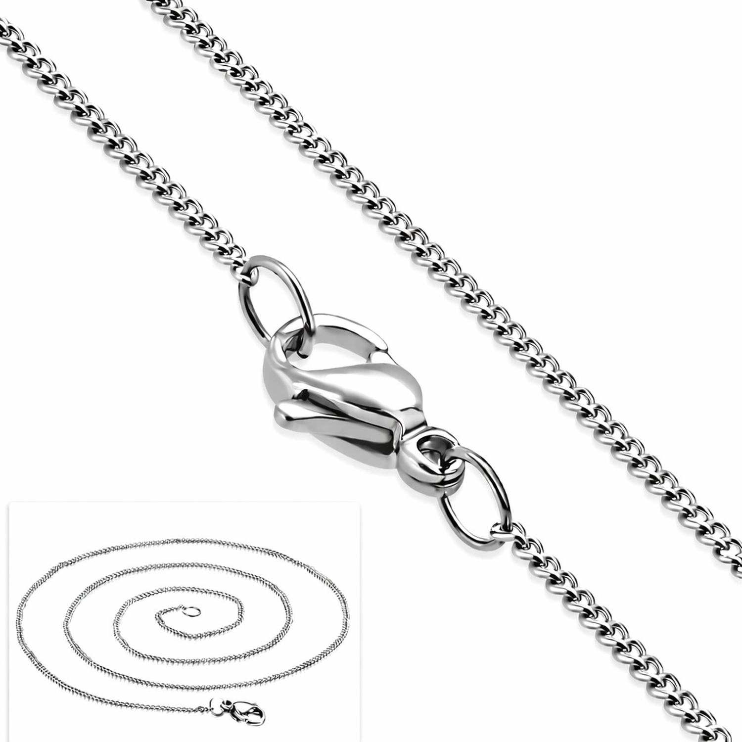 Melchior Jewellery stainless steel curb chain necklace in polished silver with lobster clasp closure