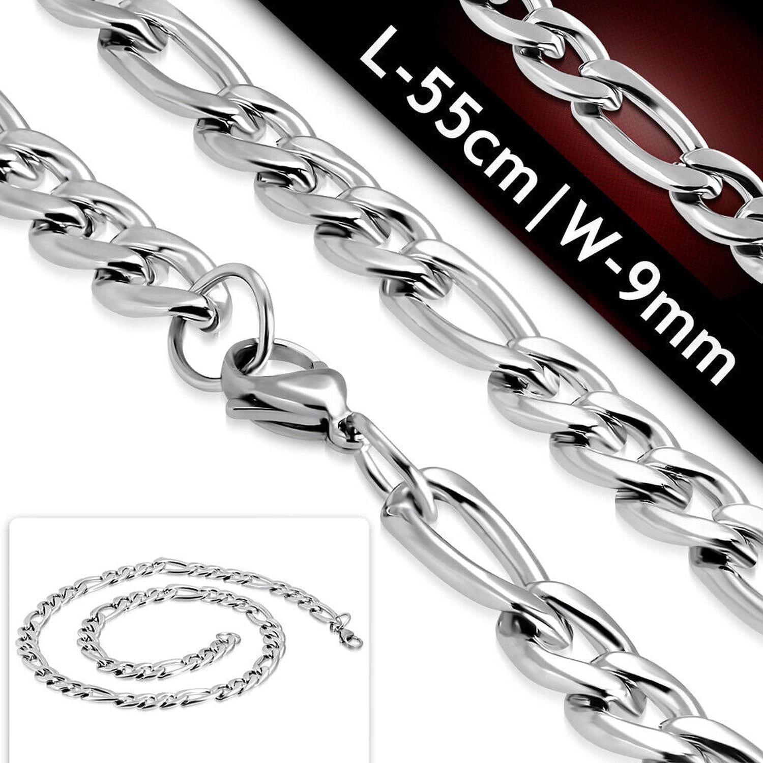 Silver Stainless Steel Figaro Flat Chain necklace by Melchior Jewellery, 55cm length and 9mm width