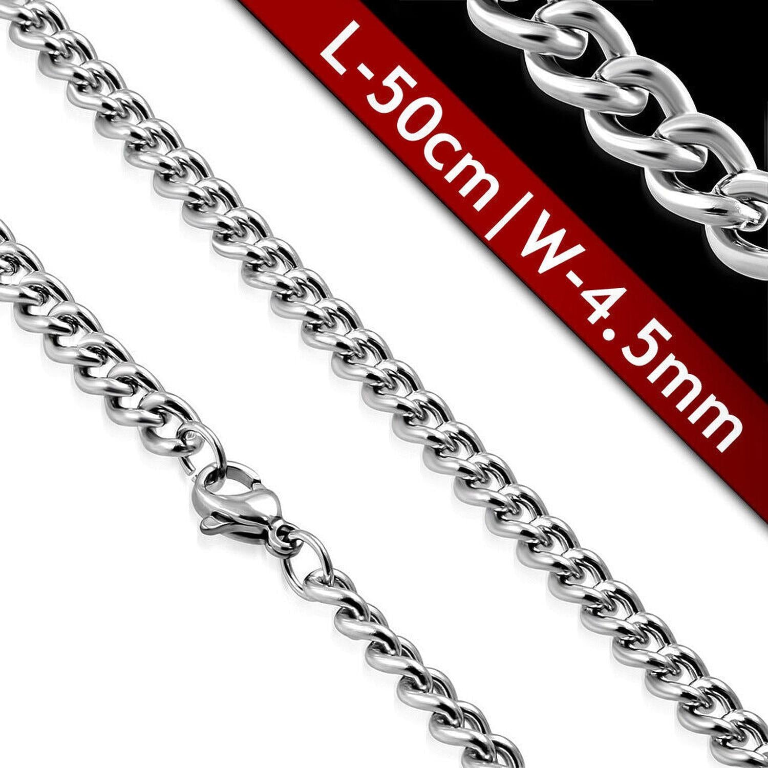 Silver stainless steel flat curb chain necklace by Melchior Jewellery with 50cm length and 4.5mm width