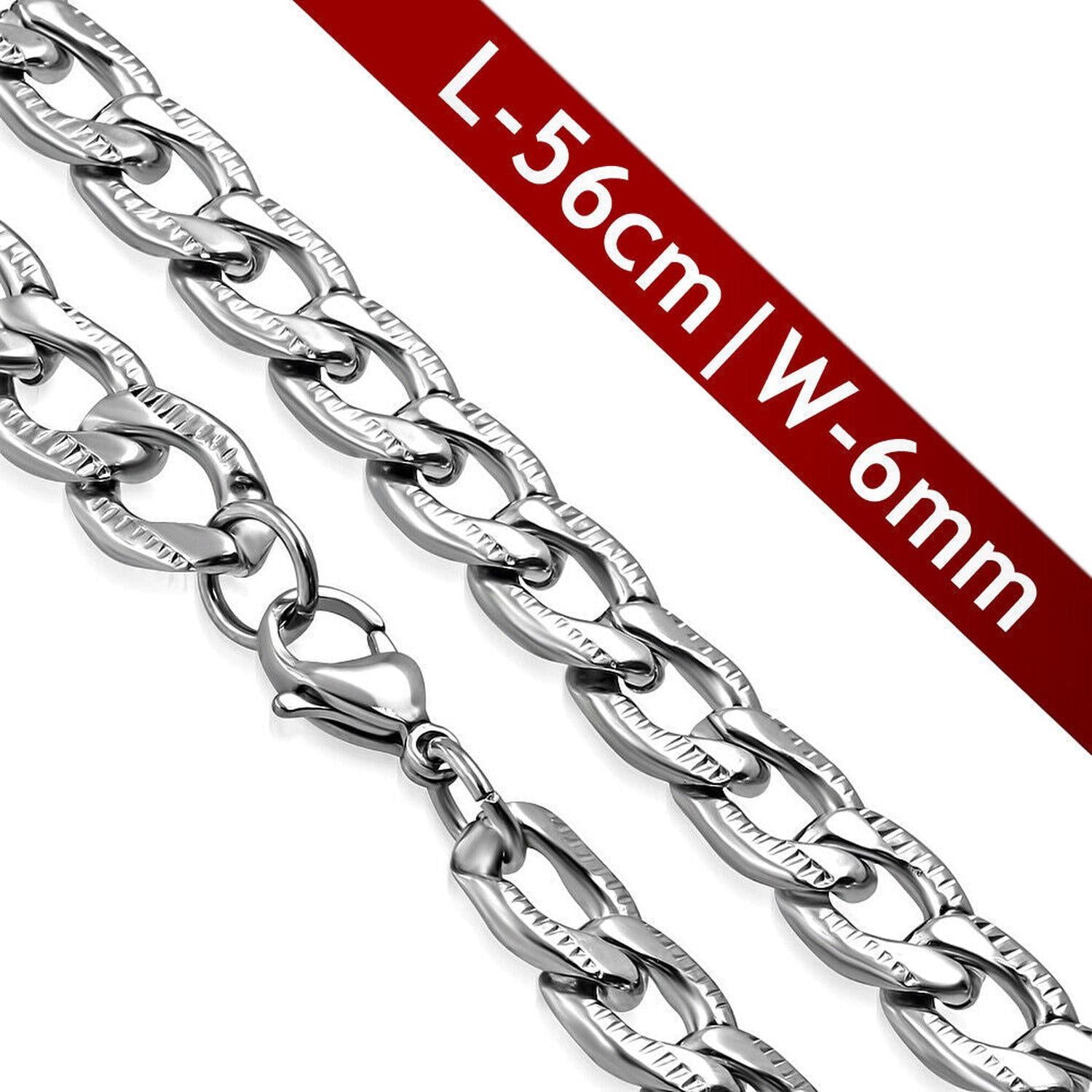 Silver Melchior Jewellery Stainless Steel Flat Curb Chain necklace with textured links length 56cm width 6mm