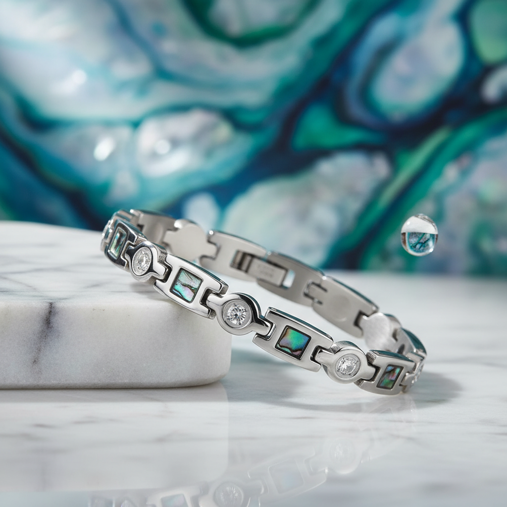 Melchior Jewellery stainless steel magnetic bracelet for women with geometric inlays and crystal accents