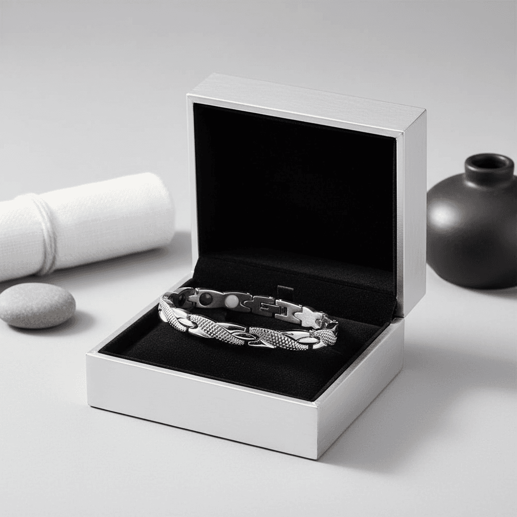 Melchior Jewellery stainless steel magnetic bracelet with sleek design in a silver gift box