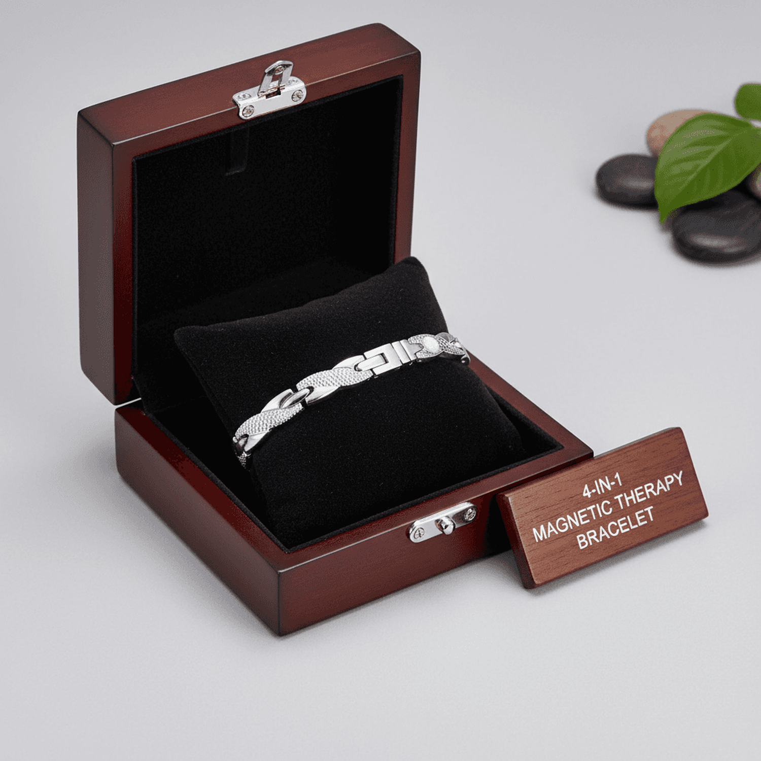 Melchior Jewellery stainless steel magnetic bracelet in wooden gift box for magnetic therapy