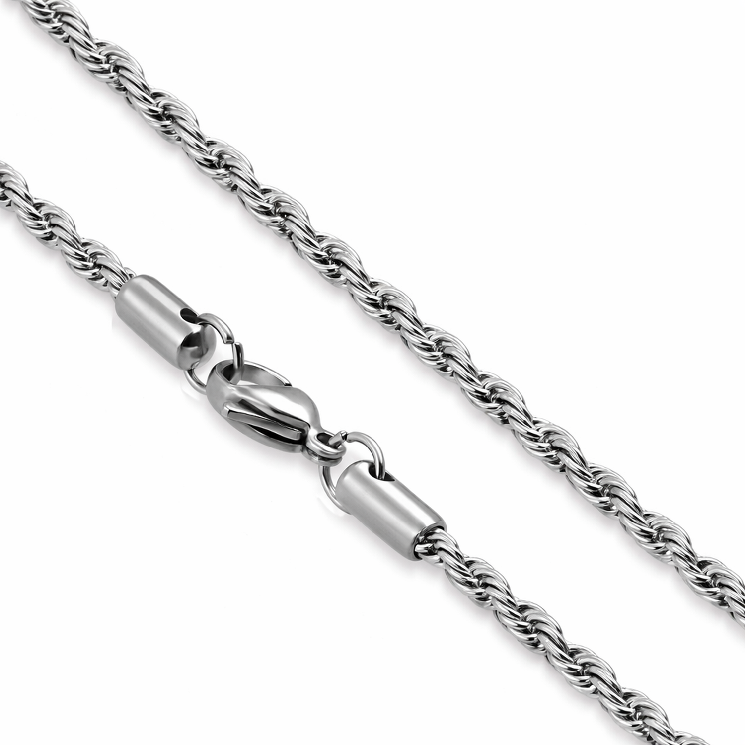 Silver Melchior Jewellery Stainless Steel Rope Chain necklace with intricate twisted links and secure lobster clasp