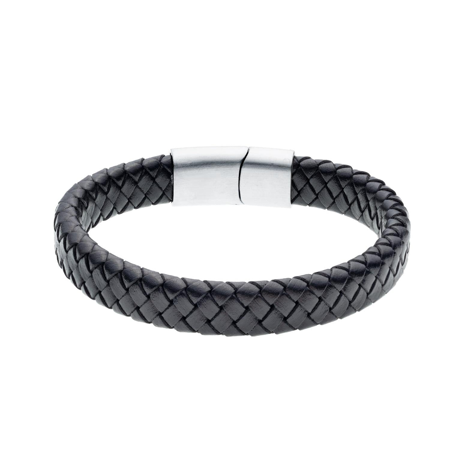Melchior Jewellery stainless steel woven bracelet with black braided leather for men