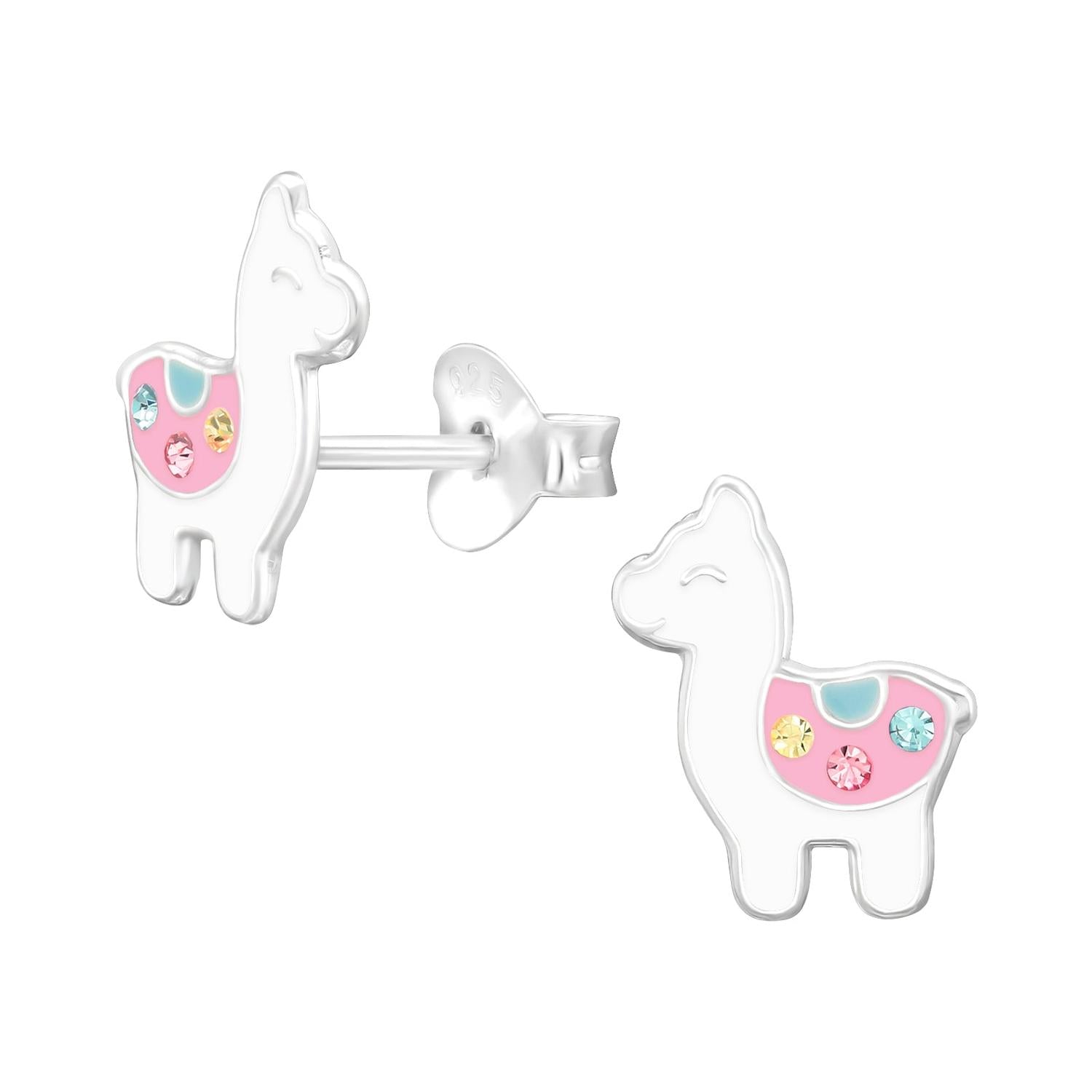 Melchior Jewellery Sterling Silver Alpaca Earrings with pink and blue enamel and colourful gemstone accents