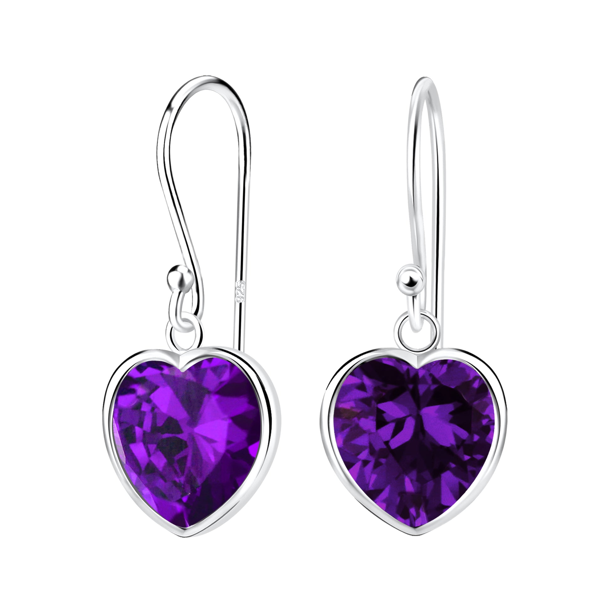 Melchior Jewellery sterling silver amethyst heart earrings with deep purple heart-shaped gemstones