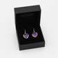 Melchior Jewellery sterling silver amethyst heart earrings displayed in black gift box