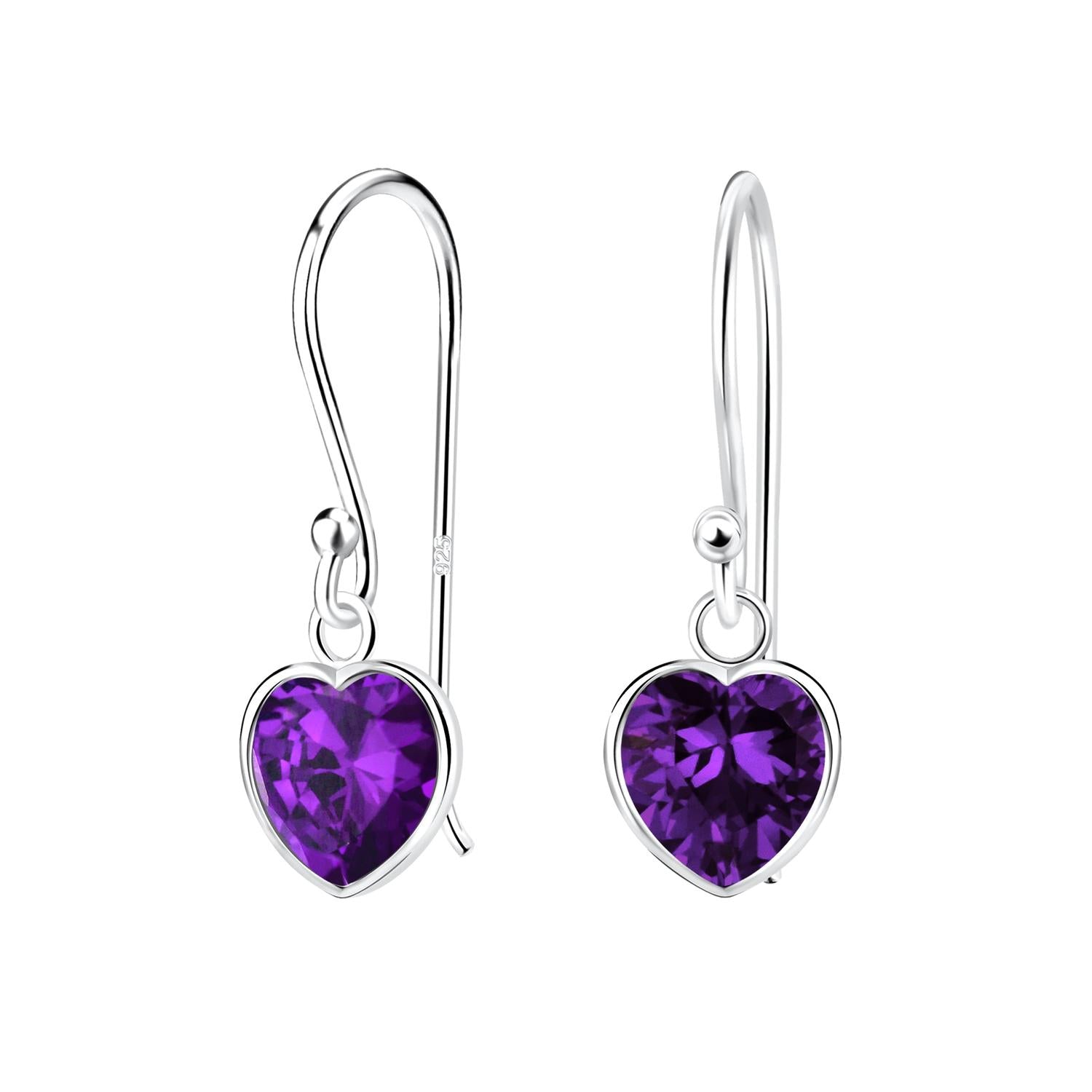 Sterling silver amethyst heart earrings with purple gemstones for women by Melchior Jewellery