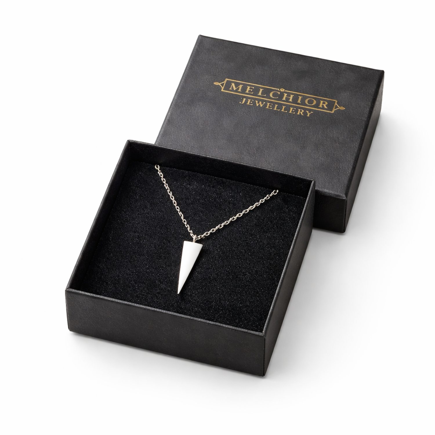 Sterling Silver Apex Spike Necklace by Melchior Jewellery displayed in black jewellery box