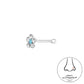Melchior Jewellery sterling silver aqua flower nose stud with clear crystal petals and bead end for comfortable wear