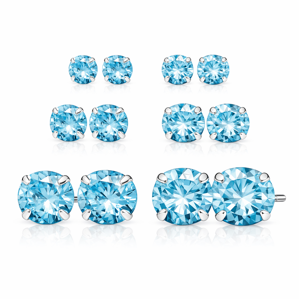 Melchior Jewellery sterling silver aquamarine stud earrings in multiple sizes with bright sky blue gemstones