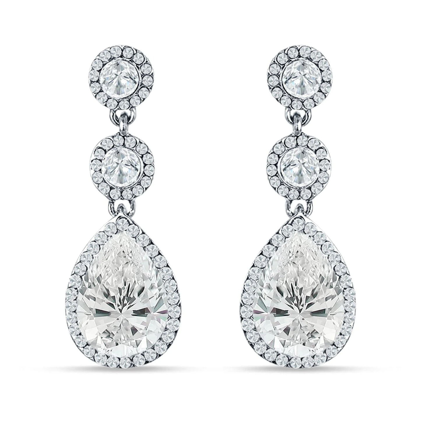 Sterling Silver Aurora Halo Drop Earrings by Melchior Jewellery with sparkling teardrop and round crystals