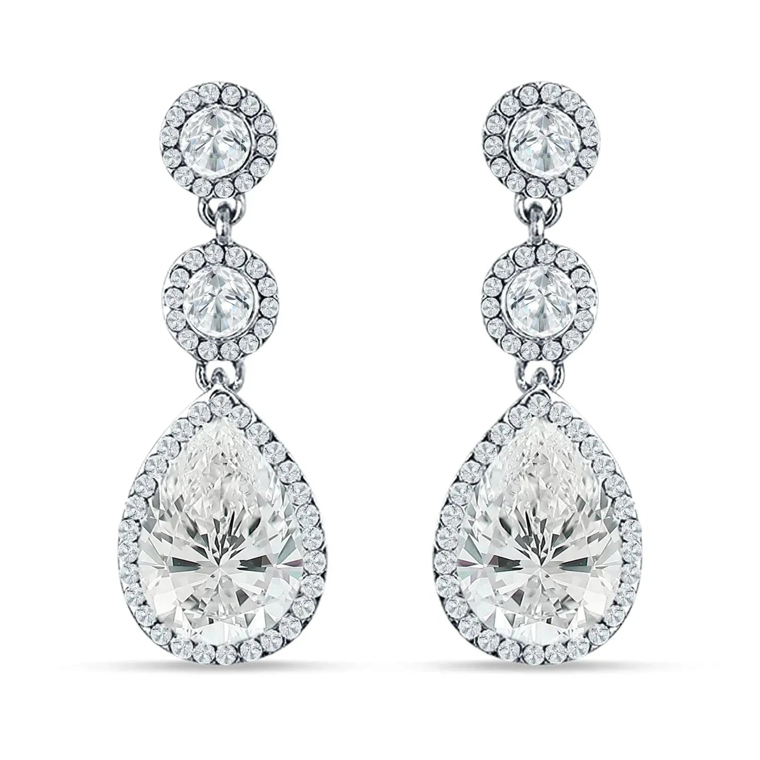 Sterling Silver Aurora Halo Drop Earrings by Melchior Jewellery with sparkling teardrop and round crystals