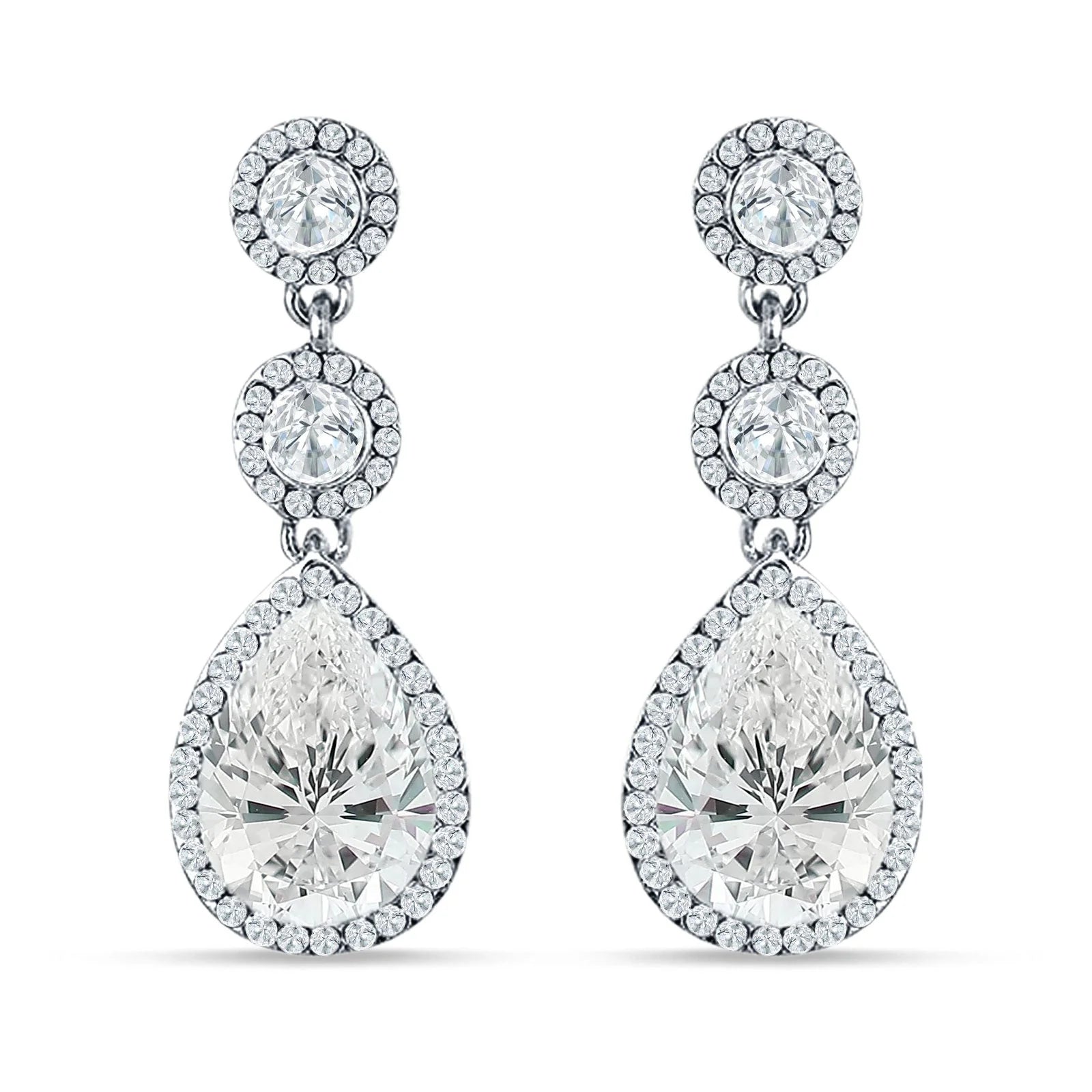 Sterling Silver Aurora Halo Drop Earrings by Melchior Jewellery with sparkling teardrop and round crystals