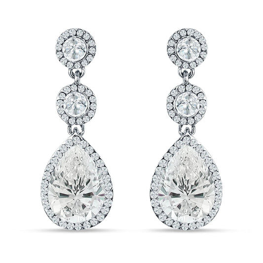 Sterling Silver Aurora Halo Drop Earrings by Melchior Jewellery with sparkling teardrop and round crystals