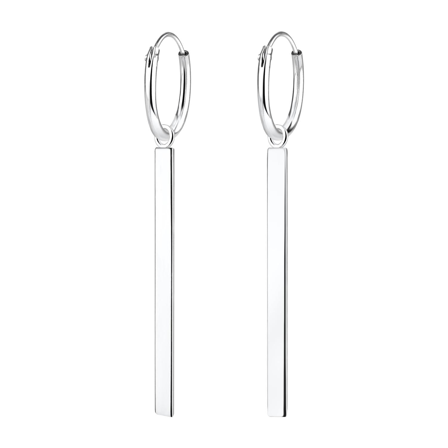 Melchior Jewellery sterling silver bar charm hoop earrings with sleek rectangular charms