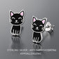 Melchior Jewellery sterling silver black cat earrings for children with anti-tarnish and hypoallergenic features